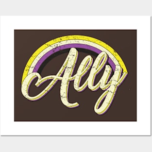 Ally nonbiary vintage tshirt lgbt pride gift Posters and Art